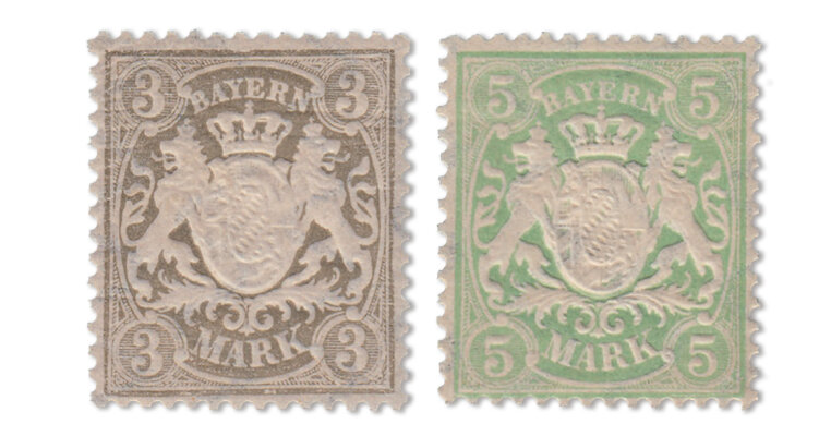 Bayern - Wappenwerte 3 u. 5 Mk. 1900 (Mi. Nr. 69-70 x)