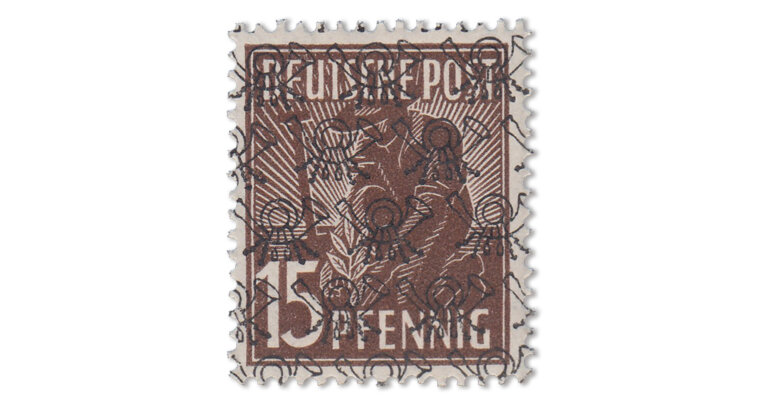 Bizone - 15 Pfg. mit Posthörnchen-Aufdruck (Mi. Nr. 41 II aa)