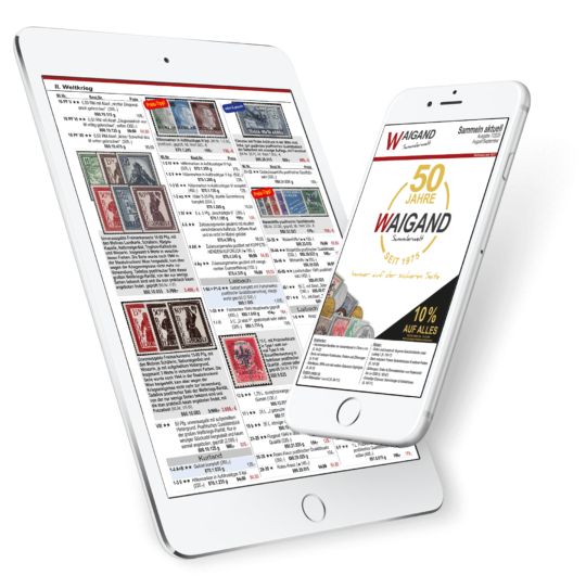 Briefmarkenkatalog Tablet Smartphone Blättern August September 2025