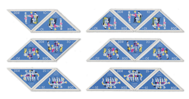 DDR Dreiecksmarken Pioniertreffen 1964 als Zdr. (Mi. Nr. 1045-47)