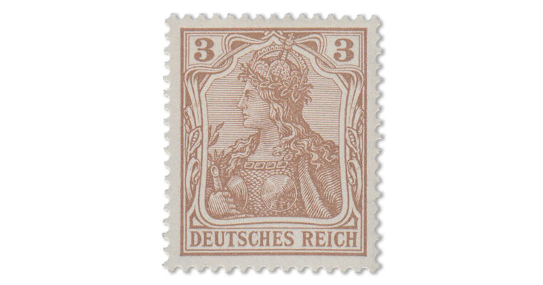DR - 3 Pfg. Wert Germania ohne Wz. in seltener Farbe Braunocker (Mi. Nr. 69 b)