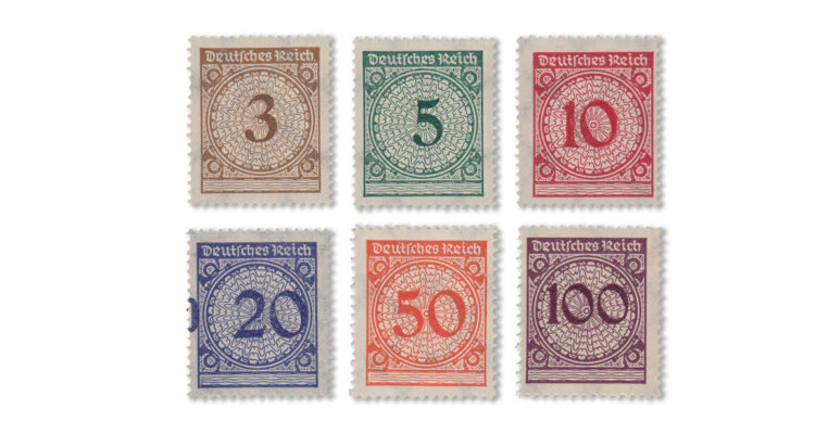 DR - Inflations-Ausgabe 1923 (Mi. Nr. 338-43)