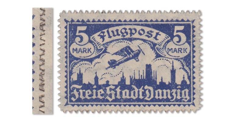 Danzig-Abart 5 M. schwarzer Durchstich (Mi. Nr. 70 XA)