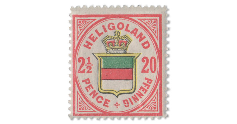 Helgoland-Rarität 20 Pfg. in Rotorange (Mi. Nr. 18 f)