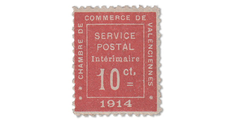 I. Wk., Etappe West - Lokalausgabe Handelskammer Valenciennes 10 Cent rot (Mi. Nr. Fr 127)