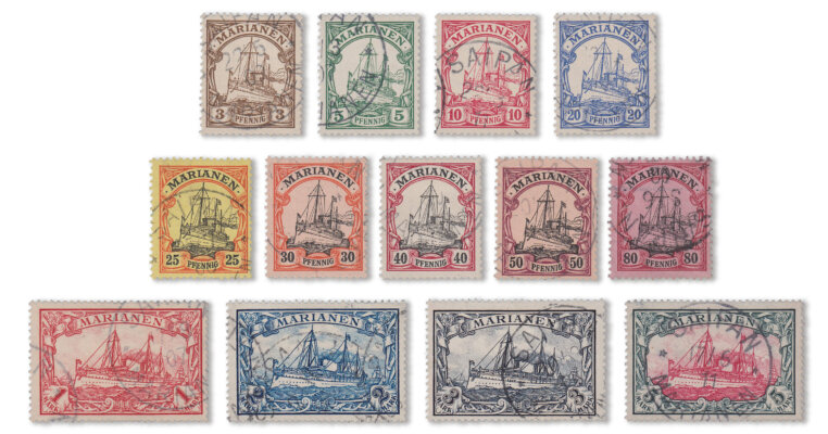 Dt. Kolonien Kaiserjacht-Ausgabe o. Wz. (Mi. Nr. 7-19)