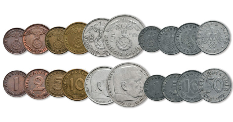Drittes Reich - Ostmark 1Pfg. - 5 RM komplett (J. 361B-72B
