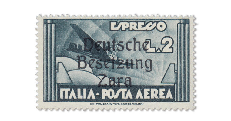 Zara - Eilmarke 2 Lire Flugpost 1943 (Mi. Nr. 31)